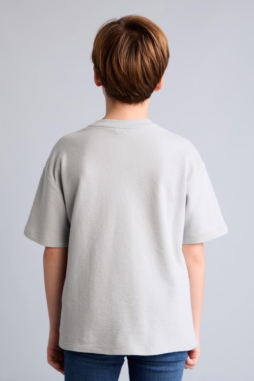 Young Boys - Teen Boys Light Grey Boy Oversize Crew Neck Printed Grey T-Shirt