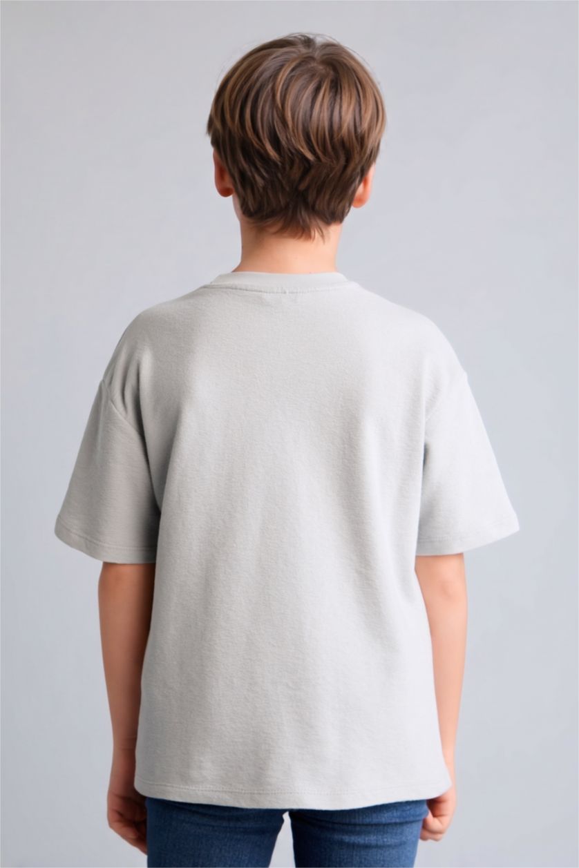 أولاد رمادي فاتح Boy Oversize Crew Neck Printed Grey T-Shirt
