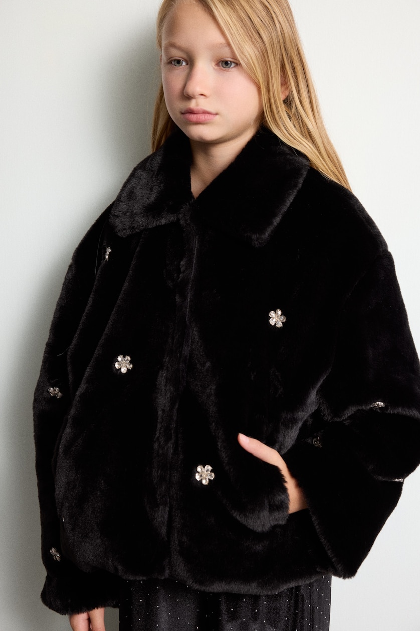 GIRLS & TEENS Black Girl Polo Collar Jacket