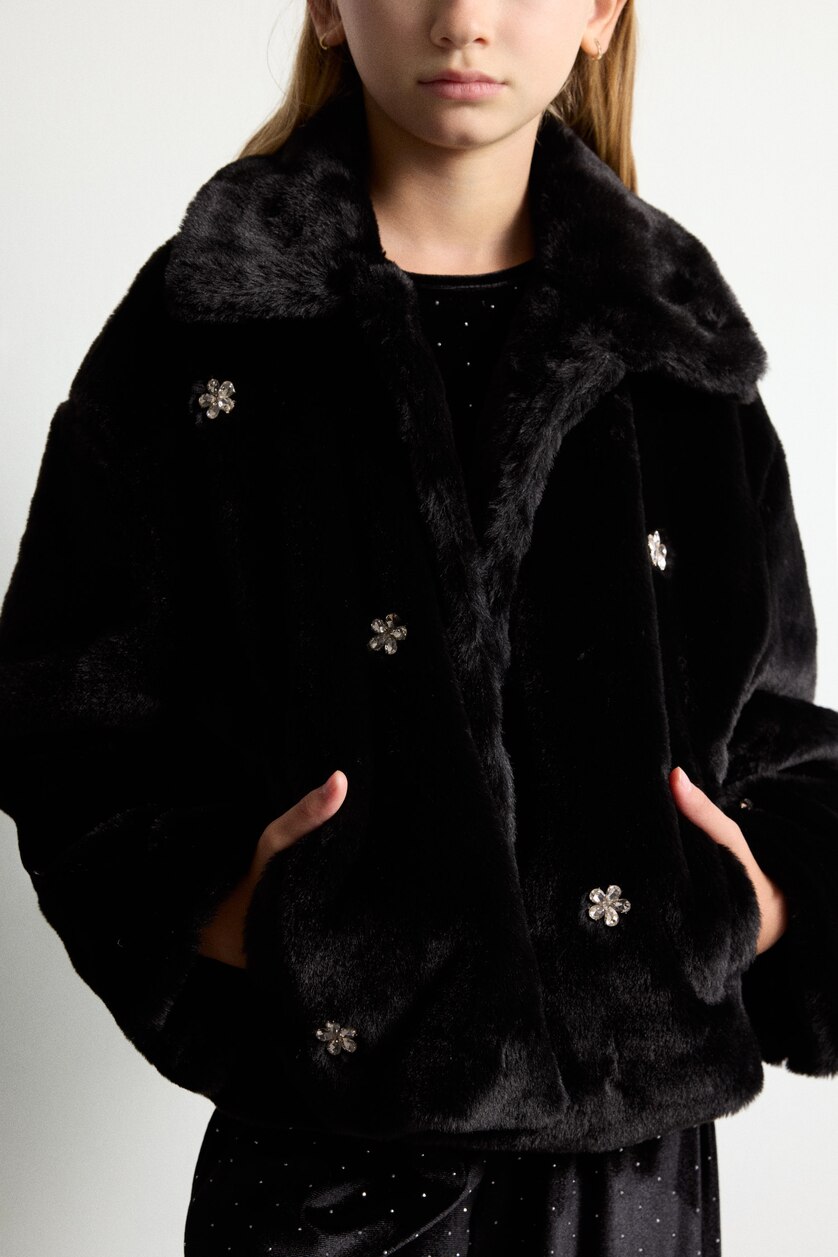 GIRLS & TEENS Black Girl Polo Collar Jacket