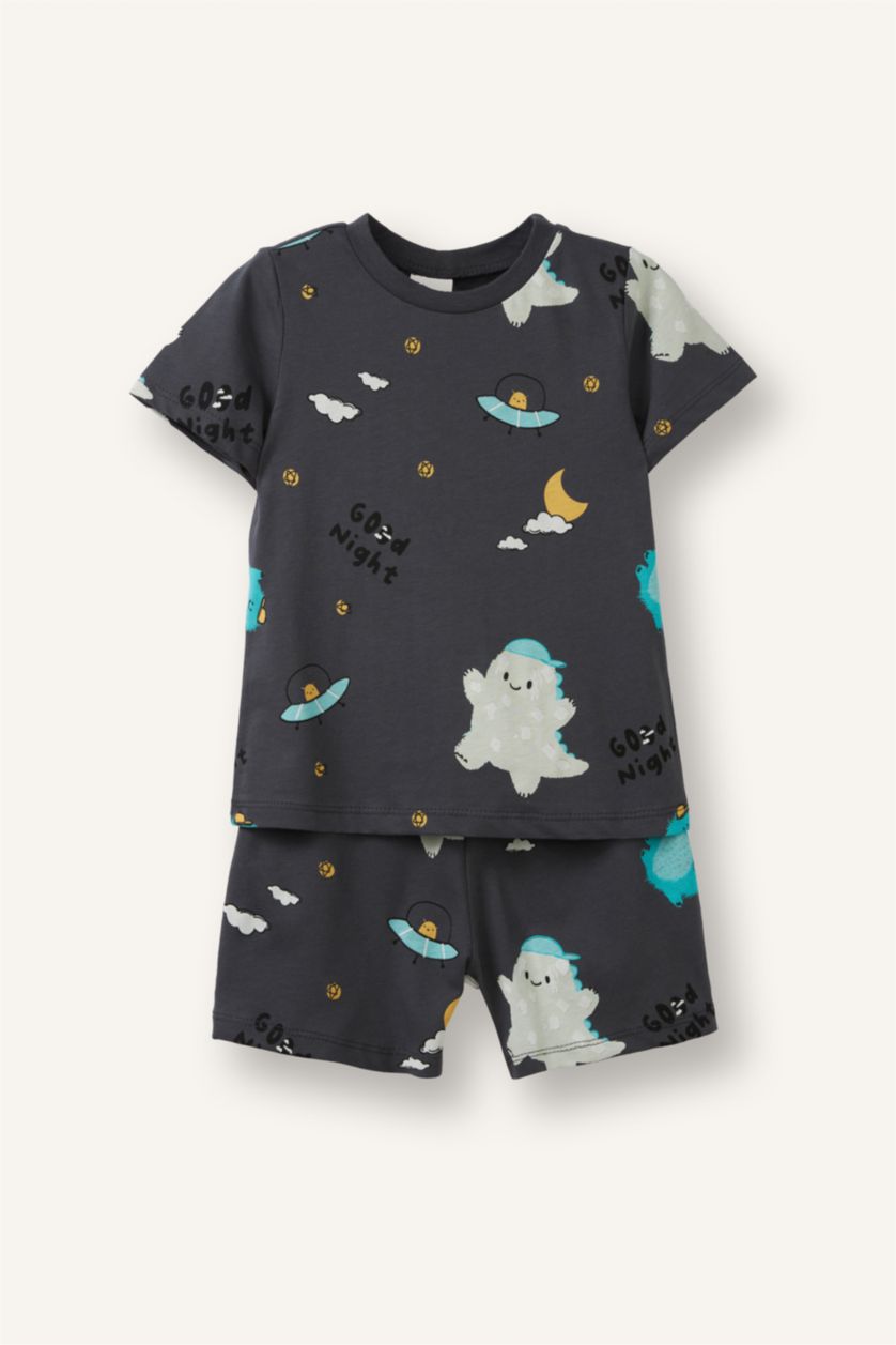Baby Boys Anthracite 2 piece Regular Fit Printed Knitted Pyjamas