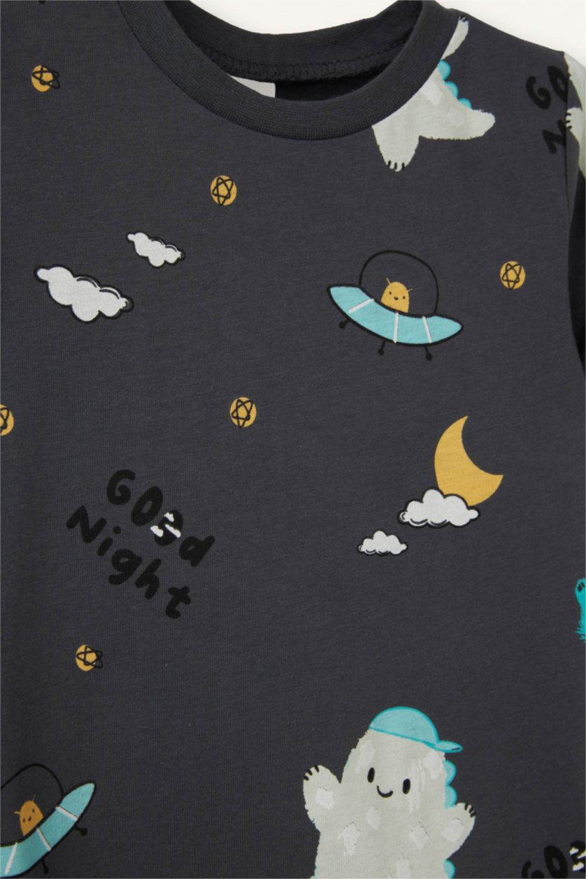 Baby Boys Anthracite 2 piece Regular Fit Printed Knitted Pyjamas