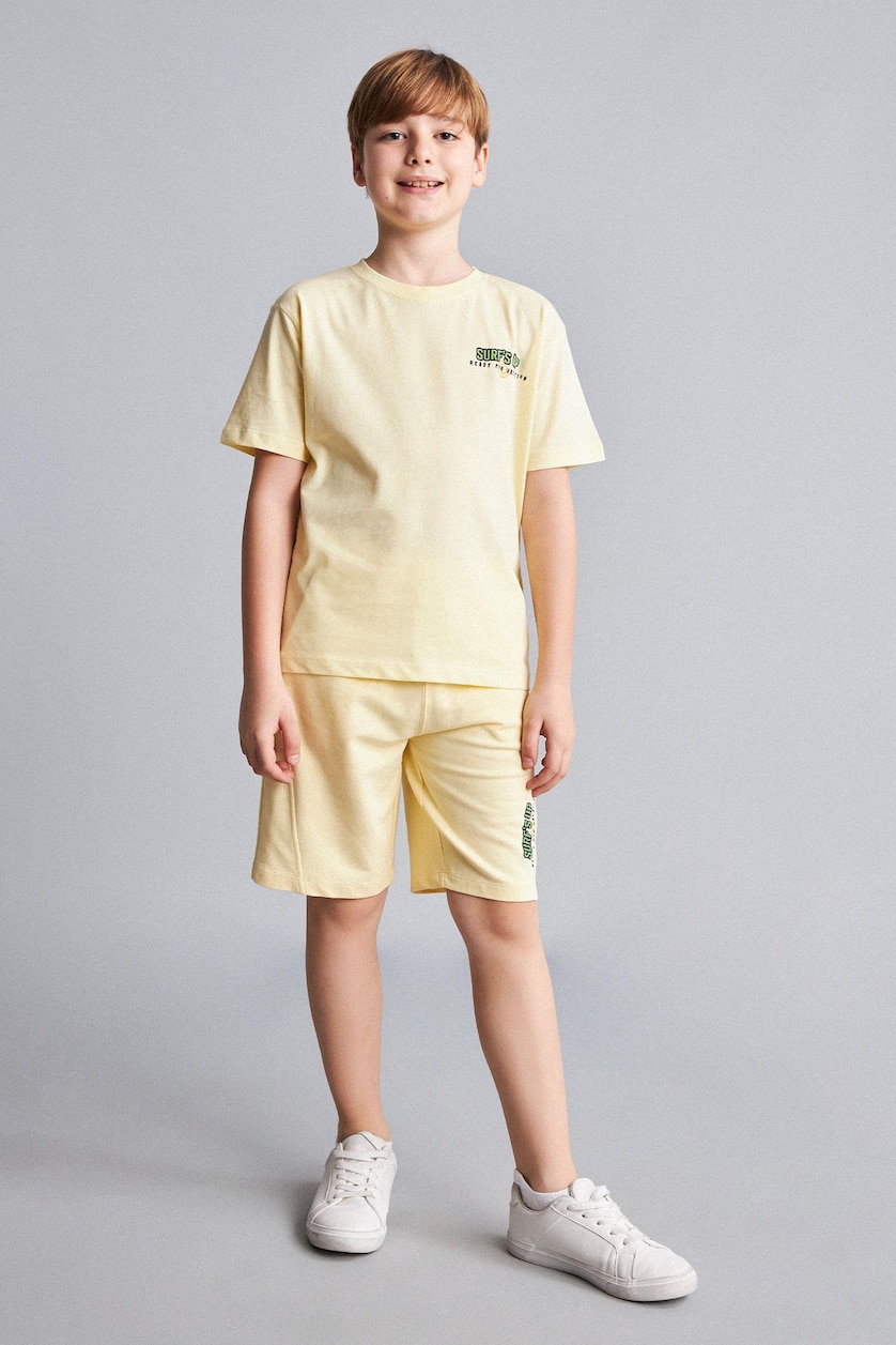 أولاد أصفر فاتح Boy Oversize Fit Palm Printed 100% Cotton Shorts