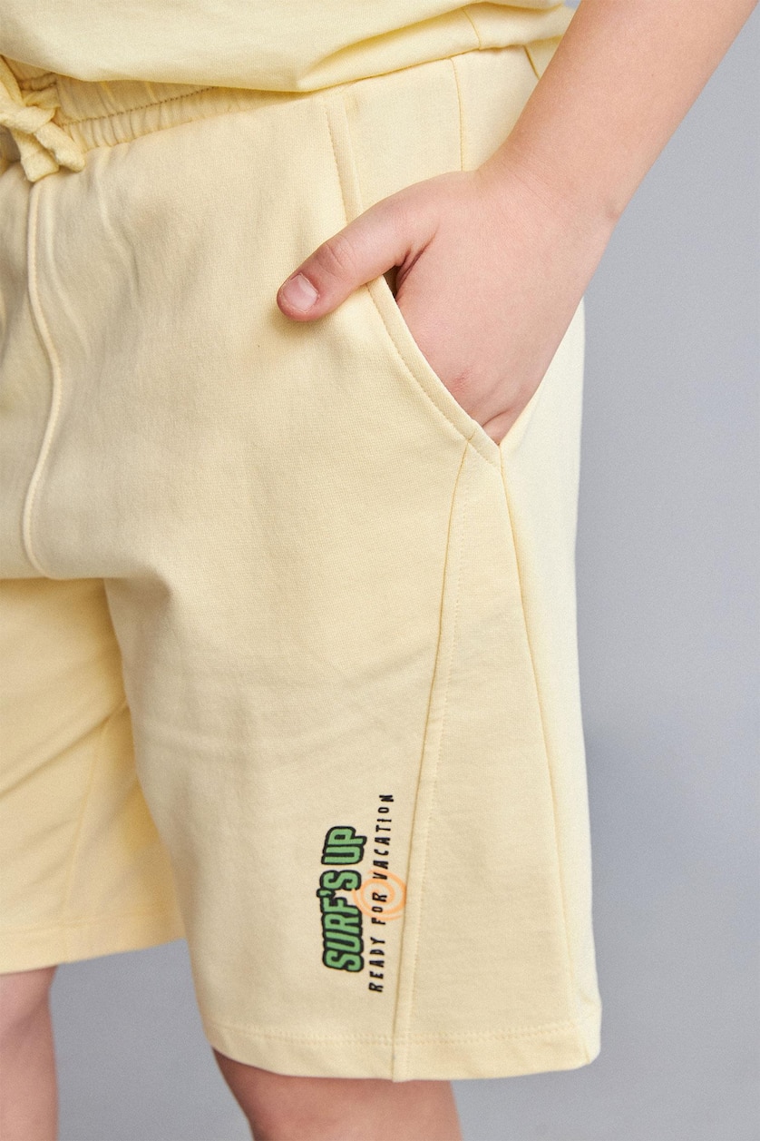 أولاد أصفر فاتح Boy Oversize Fit Palm Printed 100% Cotton Shorts