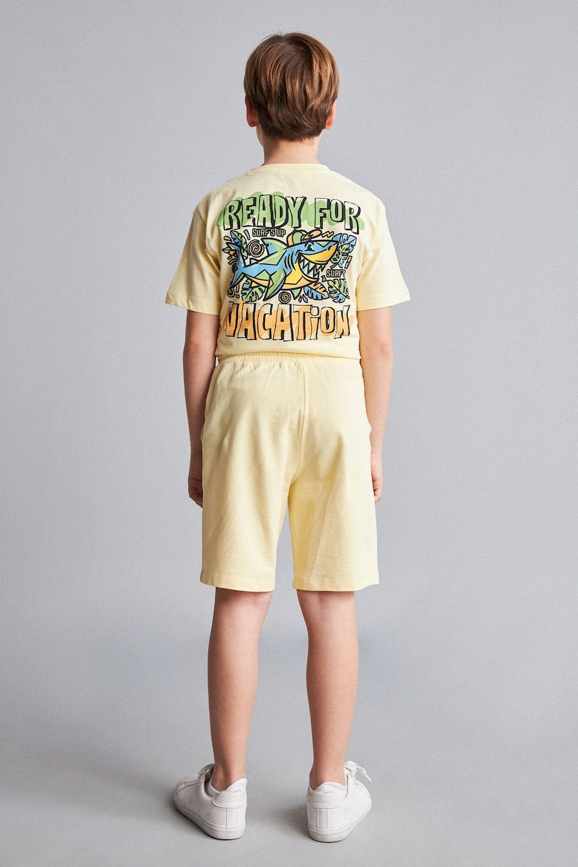 أولاد أصفر فاتح Boy Oversize Fit Palm Printed 100% Cotton Shorts