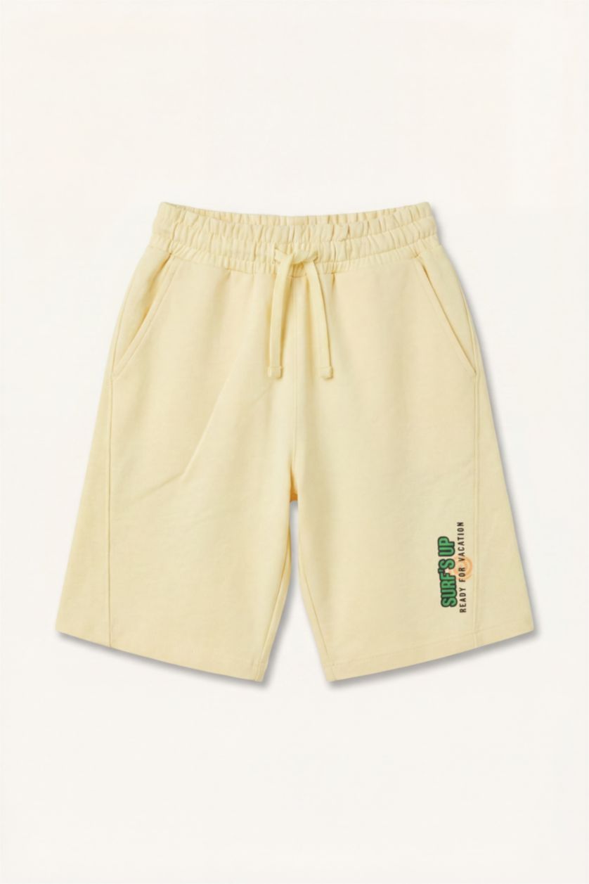 BOYS & TEENS Light Yellow Boy 100% Cotton Oversize Palm Print Sweatshirt Fabric Shorts