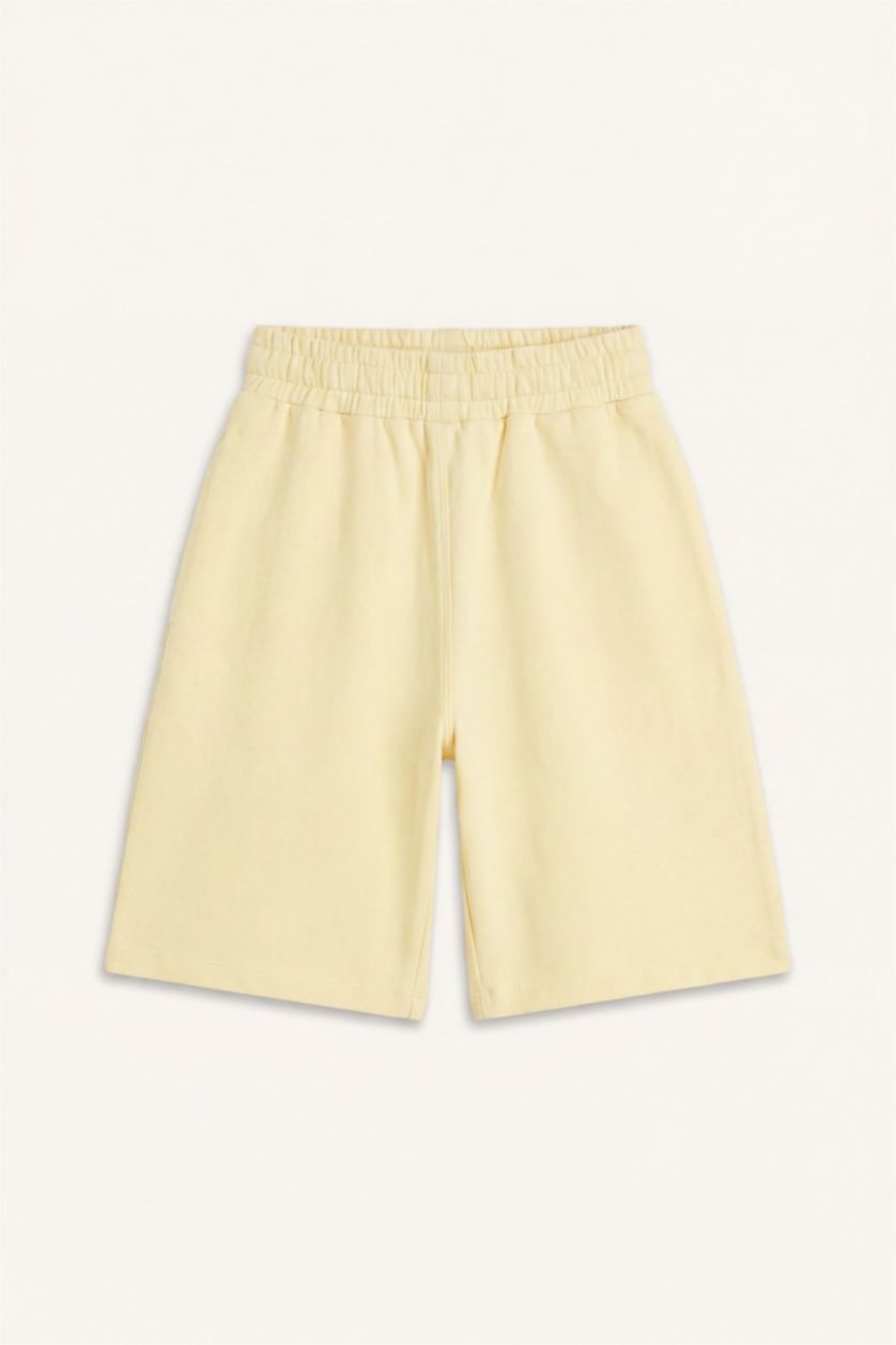BOYS & TEENS Light Yellow Boy 100% Cotton Oversize Palm Print Sweatshirt Fabric Shorts