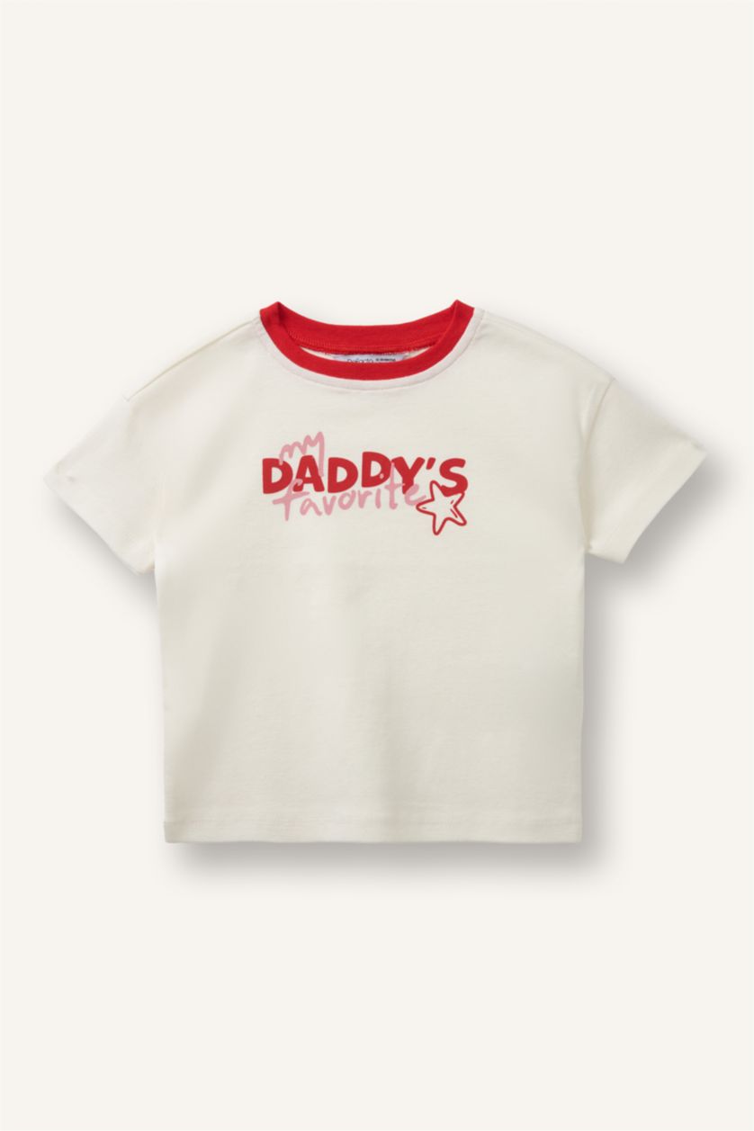 Kız Bebek Ekru Baskılı Ribana Tişört Kız Bebek