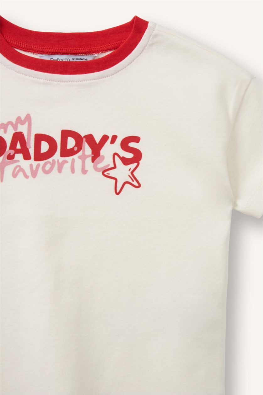 Kız Bebek Ekru Baskılı Ribana Tişört Kız Bebek