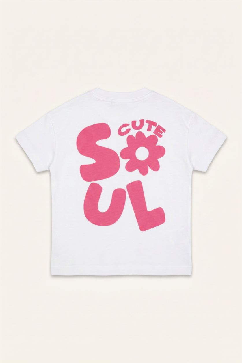 Baby Girls Violet Beyaz Relax Fit Floral Short Sleeve T-Shirt