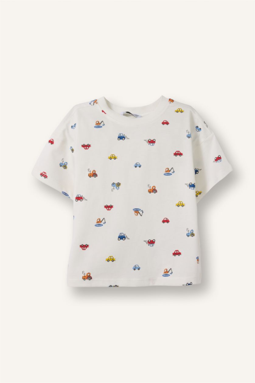Baby Boys White Regular Fit Printed Short Sleeve T-Shirt