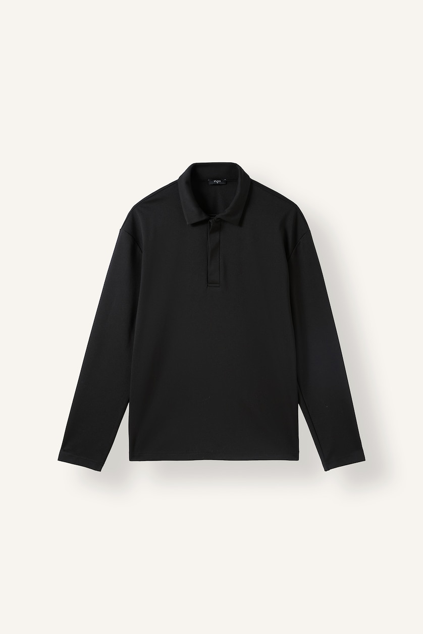 Men Black Polo Collar Long Sleeve Sweatshirt