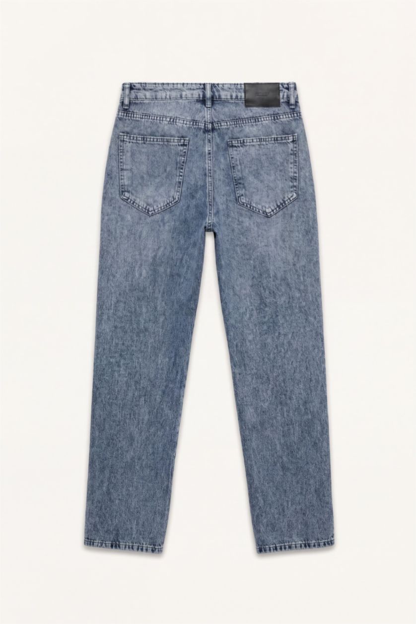 Men Blue Grey Straight Fit Trousers