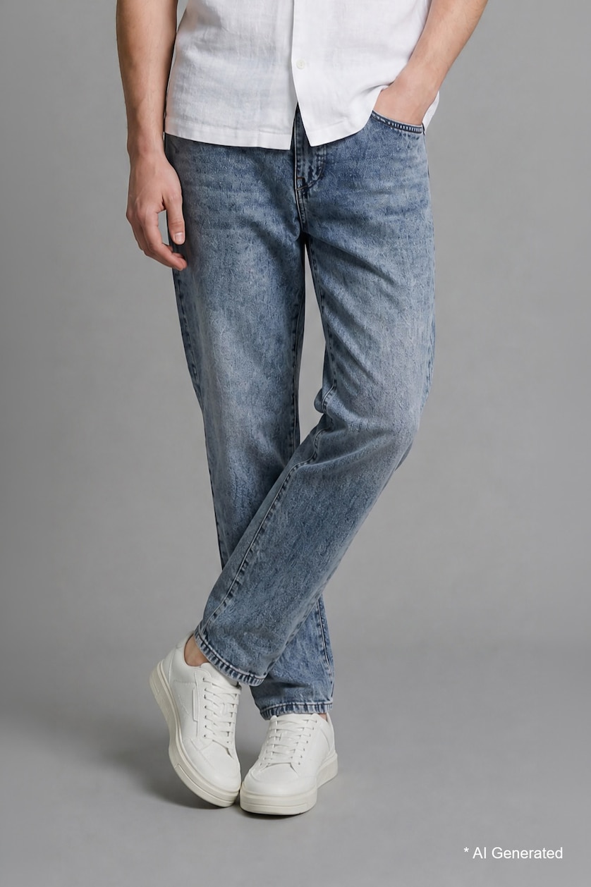 MAN Blue Grey Straight Regular Fit Waist Jeans