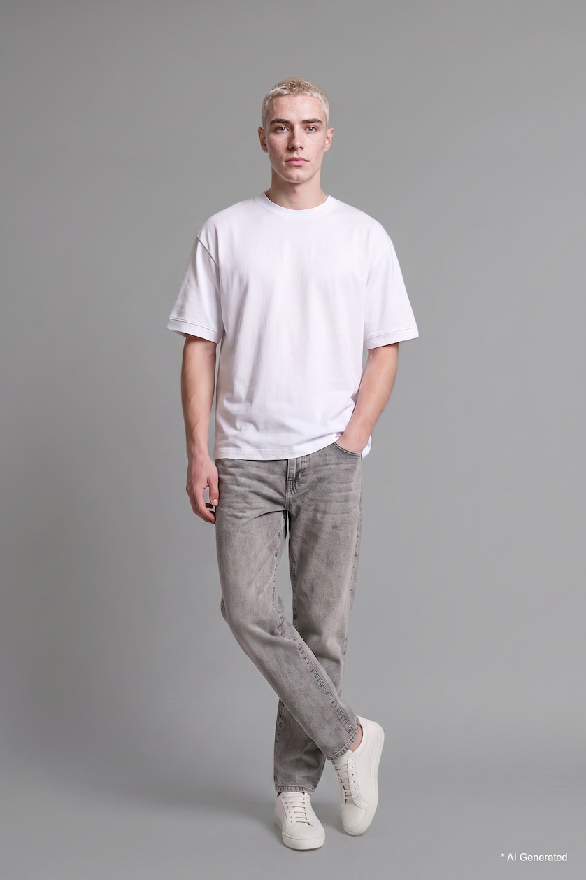Erkek Açık Gri %100 Pamuk Straight Fit Jean Pantolon