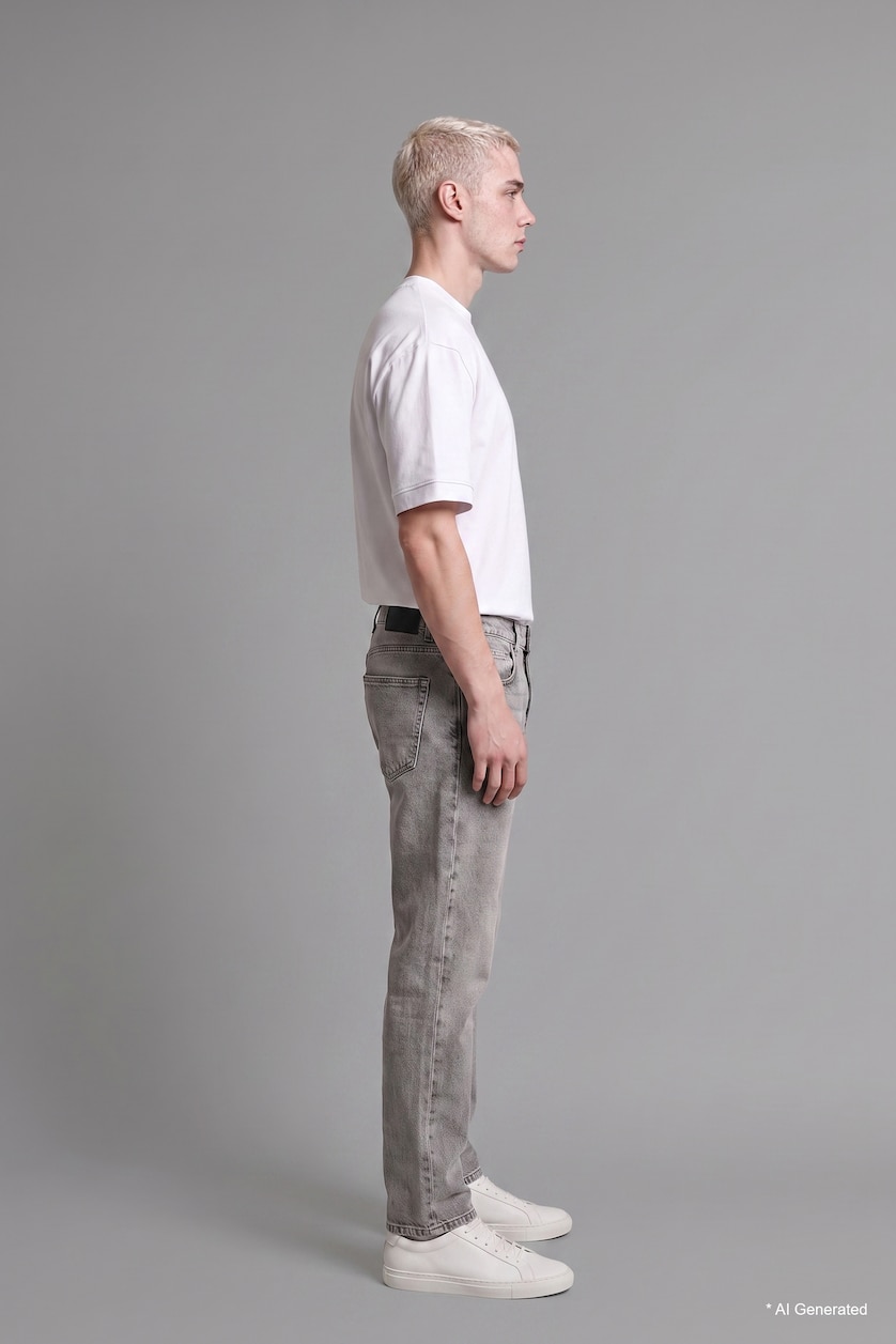 Erkek Açık Gri %100 Pamuk Straight Fit Jean Pantolon