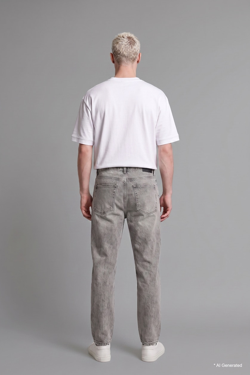 Erkek Açık Gri %100 Pamuk Straight Fit Jean Pantolon