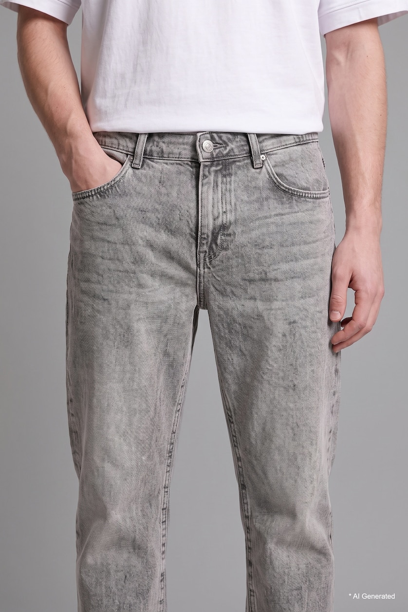Erkek Açık Gri %100 Pamuk Straight Fit Jean Pantolon