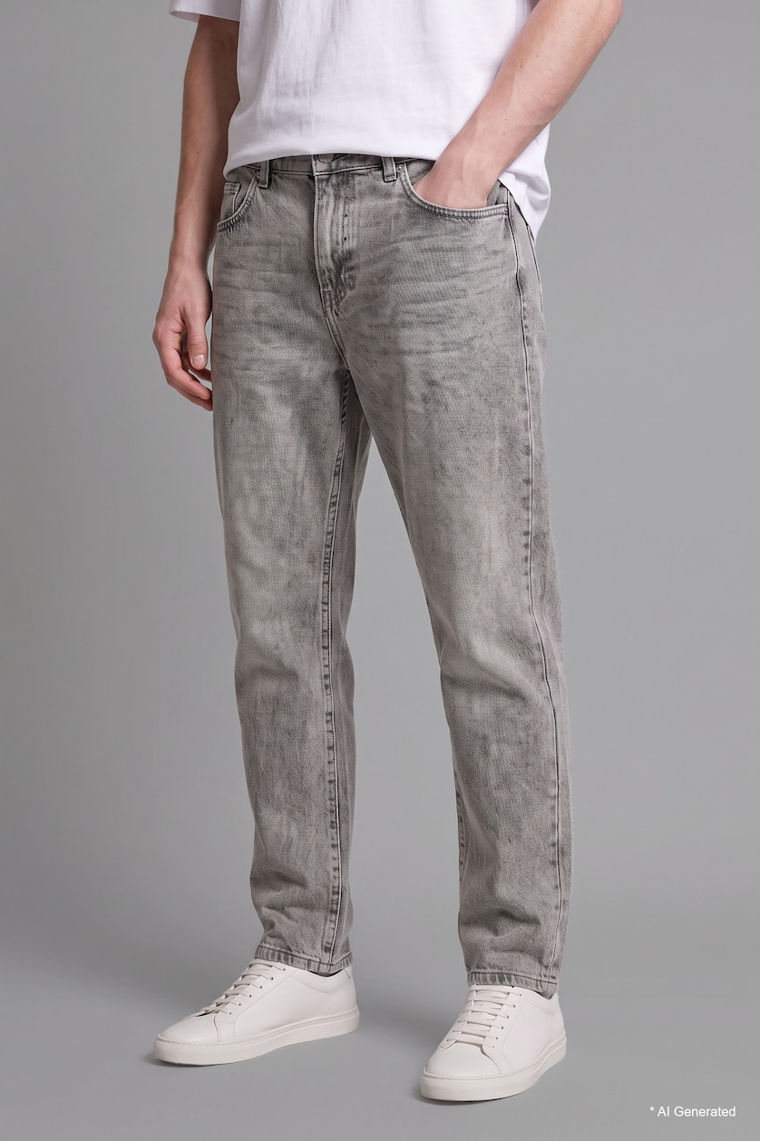 Erkek Açık Gri %100 Pamuk Straight Fit Jean Pantolon