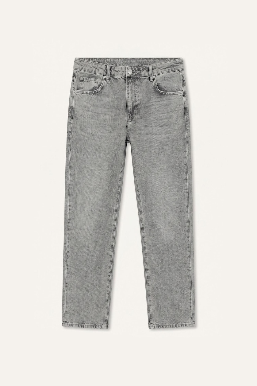 Erkek Açık Gri %100 Pamuk Straight Fit Jean Pantolon