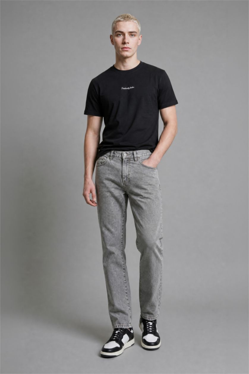 Мужчины Светло-серый Джинсы Straight Fit