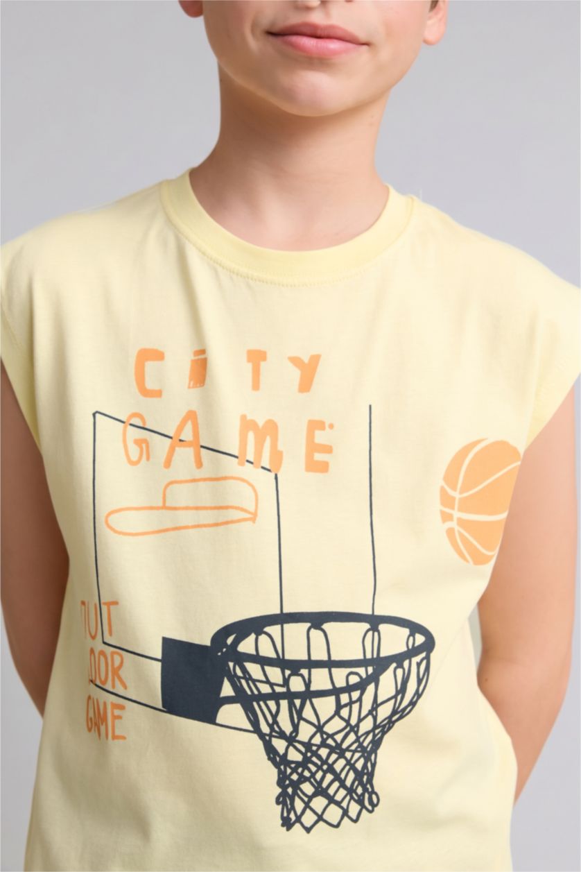 BOYS & TEENS Light Yellow Boy Printed T-Shirt Shorts 2 Piece Set
