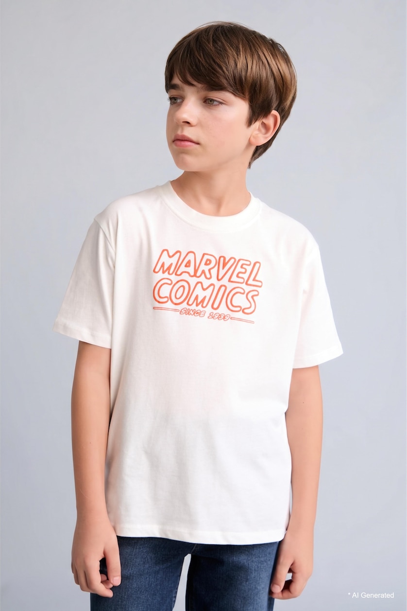BOYS & TEENS Ecru Regular Fit Marvel Comics Short Sleeve T-Shirt