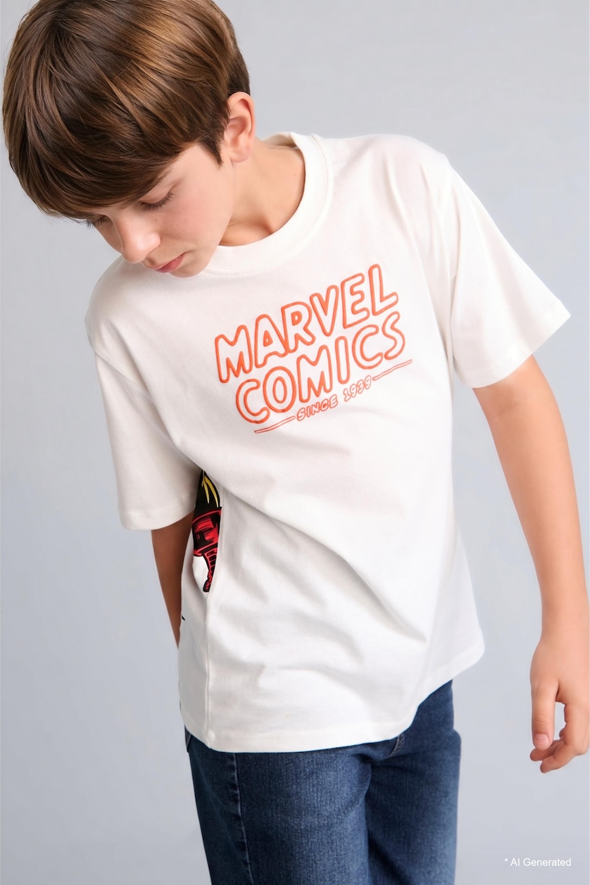BOYS & TEENS Ecru Regular Fit Marvel Comics Short Sleeve T-Shirt