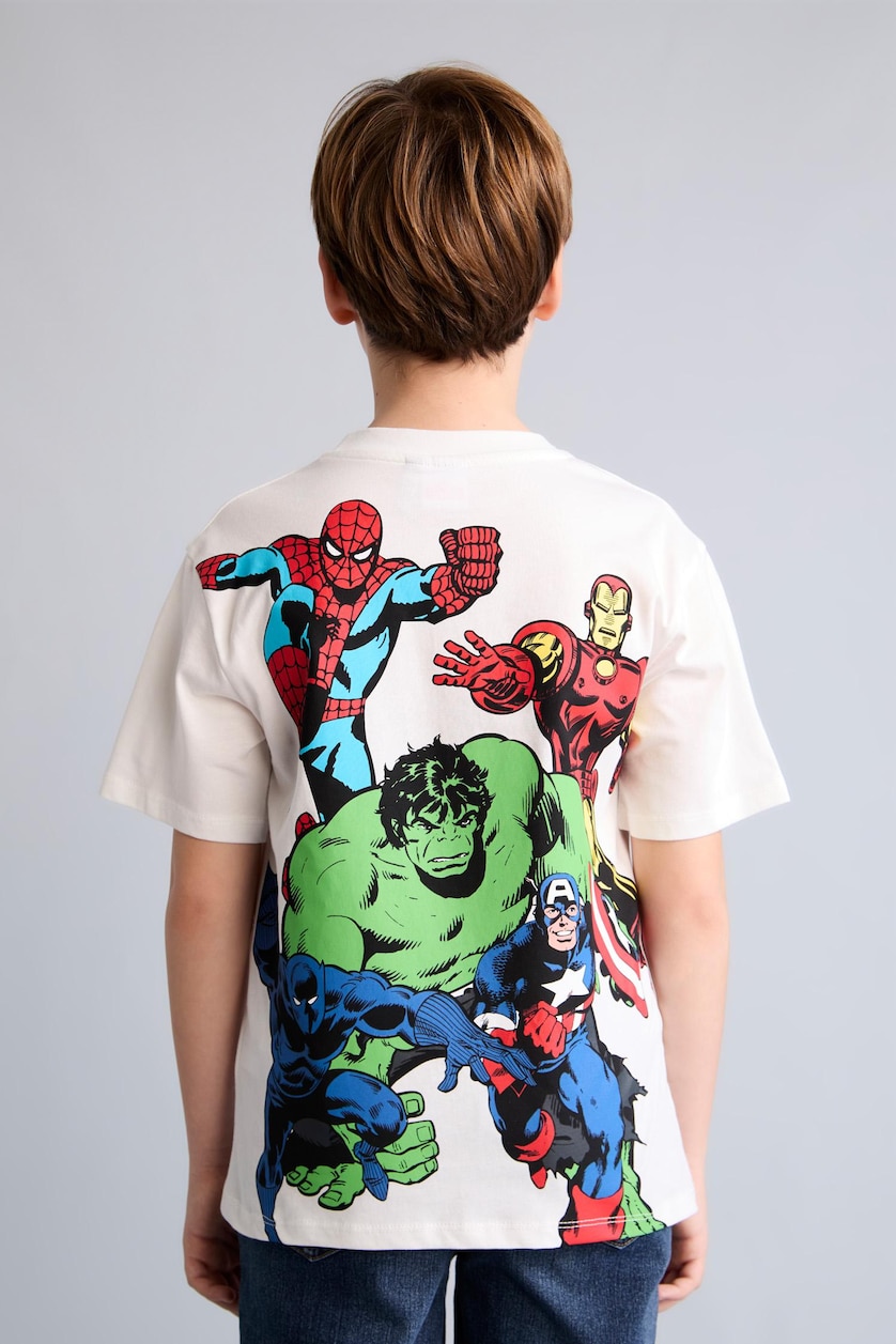 Erkek Çocuk - Genç Erkek Ekru %100 Pamuk Avengers Sırt Baskılı Tişört Erkek Çocuk