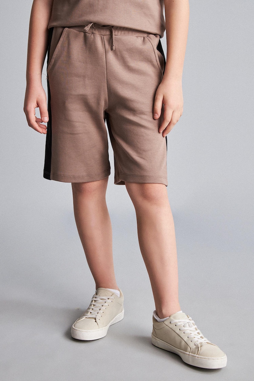 BOYS & TEENS Light Brown Boy Hooded Printed Tank Top Shorts 2 Piece Set