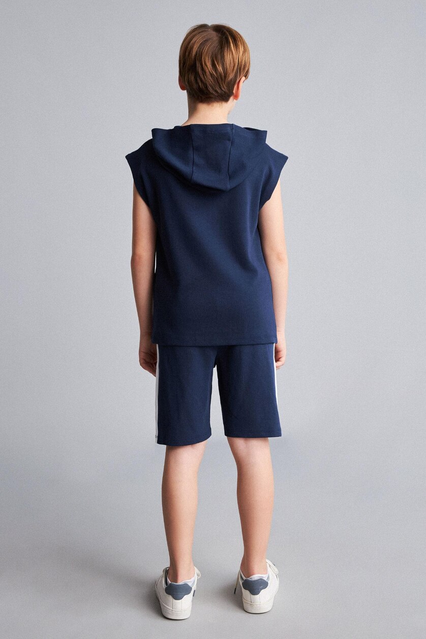 Young Boys - Teen Boys NAVY Boy Hooded Printed Tank Top Shorts 2 Piece Set