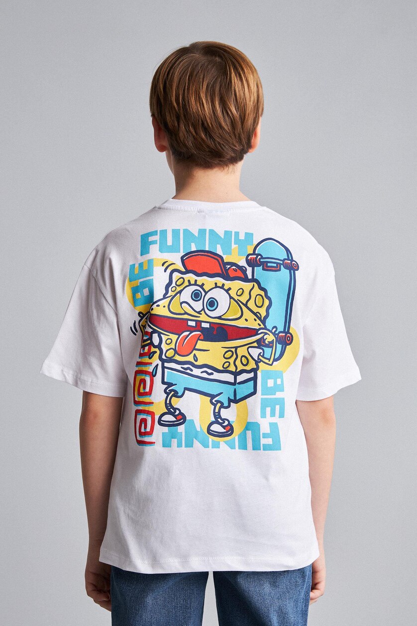 Erkek Çocuk - Genç Erkek Beyaz %100 Pamuk SpongeBob Kısa Kollu Tişört Erkek Çocuk