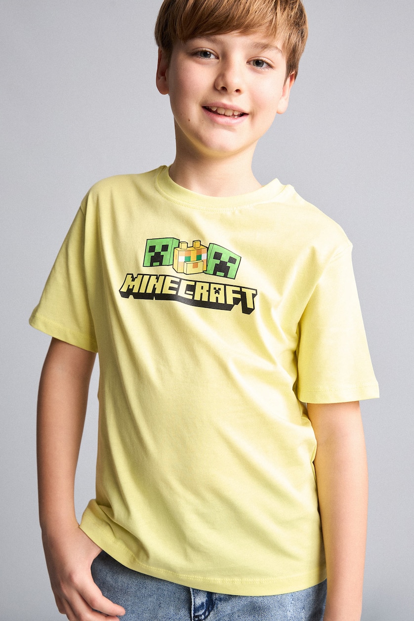 Young Boys - Teen Boys Light Yellow New Regular Fit Minecraft Licensed Short Sleeve T-Shirt