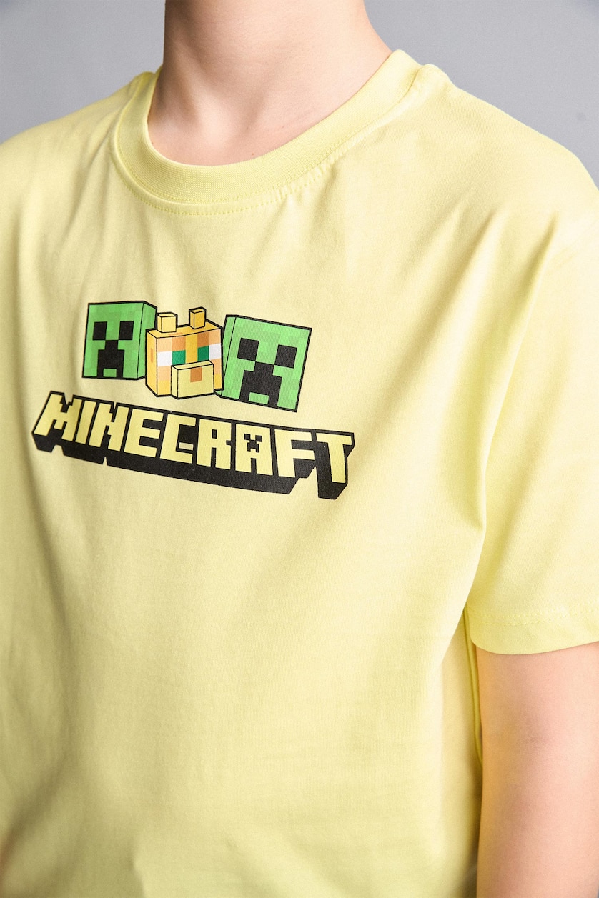 Young Boys - Teen Boys Light Yellow New Regular Fit Minecraft Licensed Short Sleeve T-Shirt