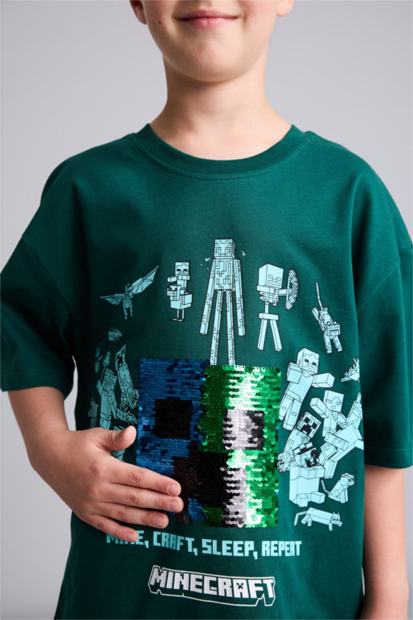 Young Boys - Teen Boys Green Oversize Fit Minecraft Licensed Short Sleeve T-Shirt