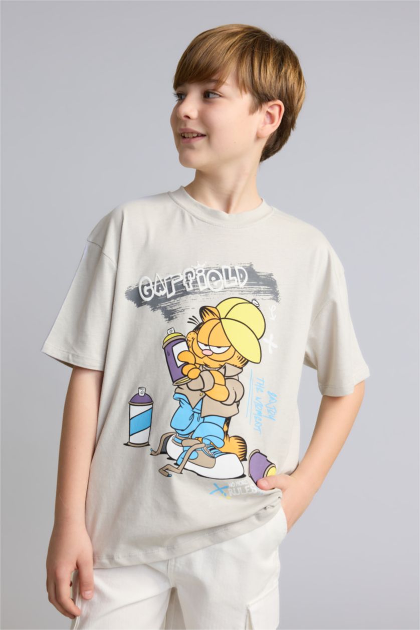 Young Boys - Teen Boys Light Grey Oversize Fit Garfield Short Sleeve T-Shirt