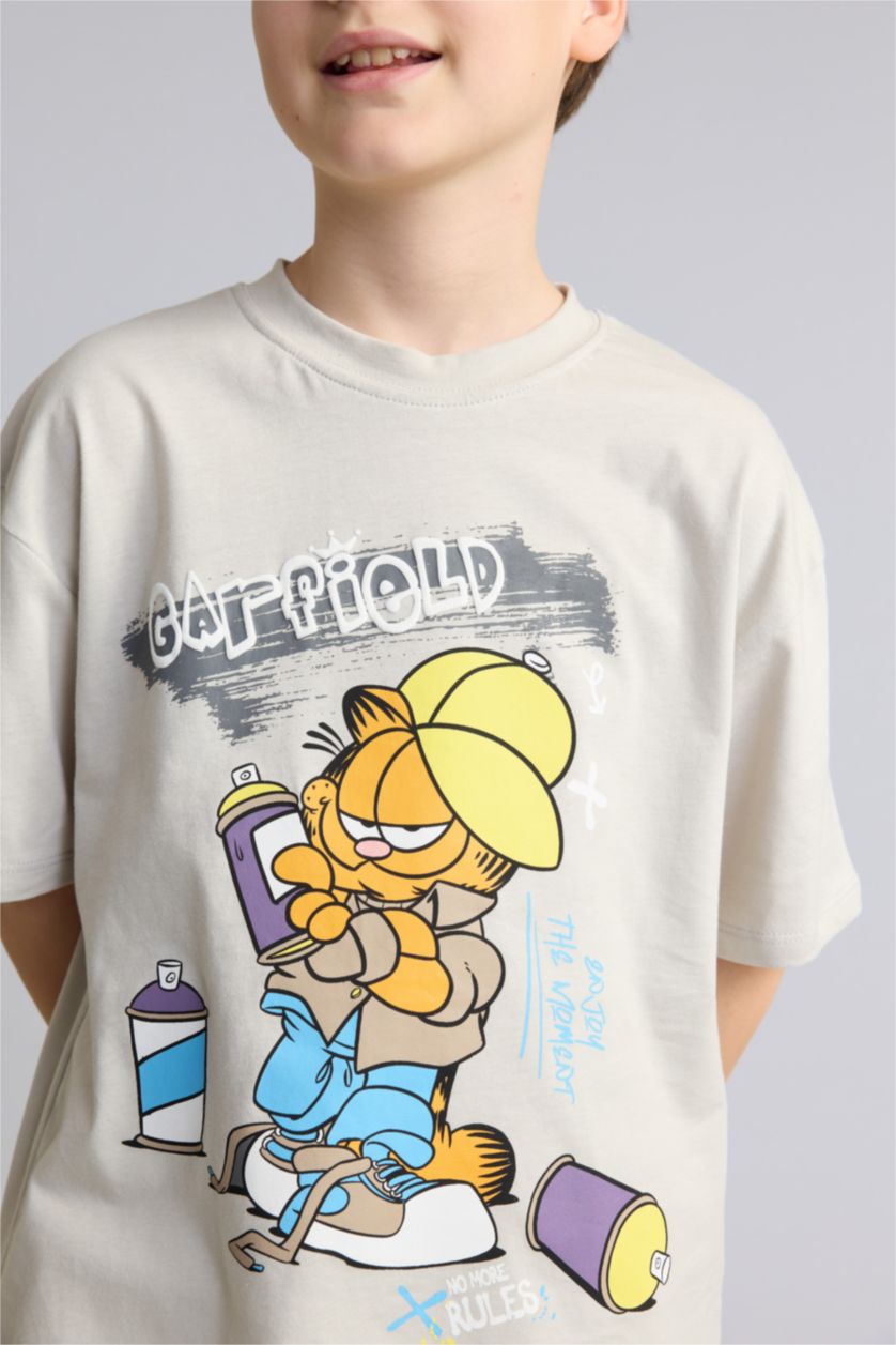 Young Boys - Teen Boys Light Grey Oversize Fit Garfield Short Sleeve T-Shirt