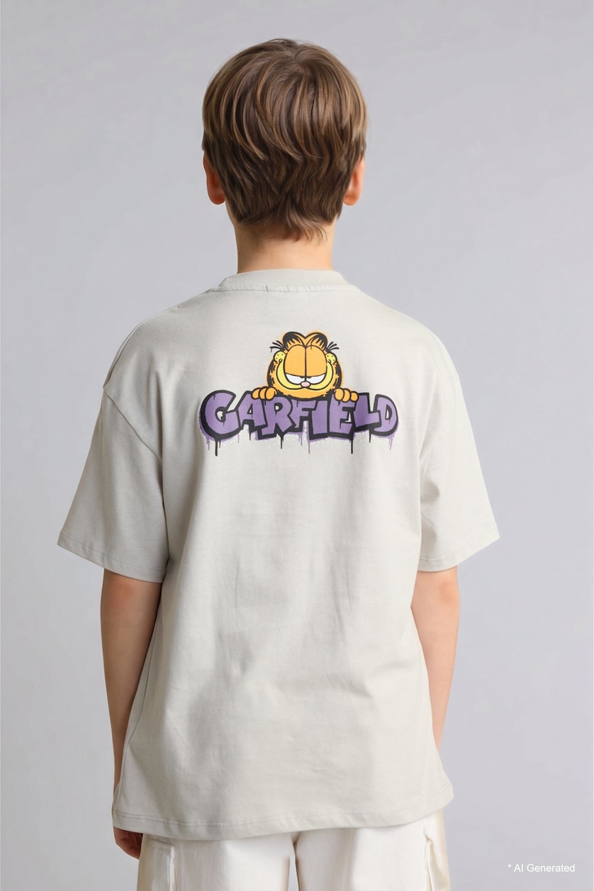 BOYS & TEENS Light Grey Boy Oversize Fit Garfield Short Sleeve T-Shirt