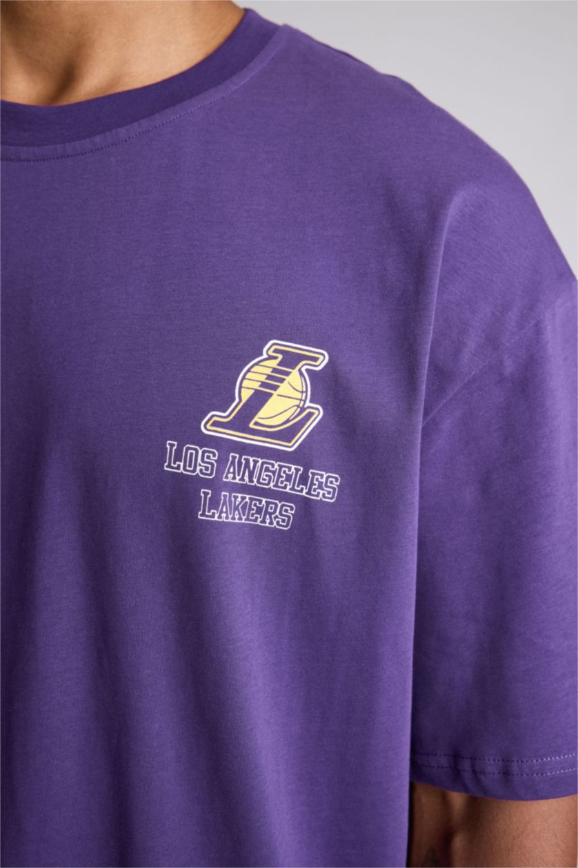 Erkek Koyu Mor NBA Oversize Kısa Kollu Tişört
