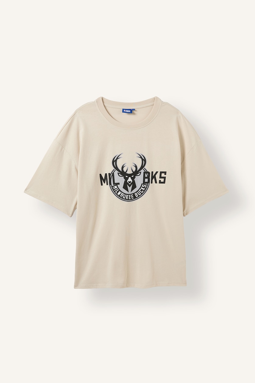 MAN Stone Woman Boxy Fit NBA Milwaukee Bucks Crew Neck Short Sleeve T-Shirt