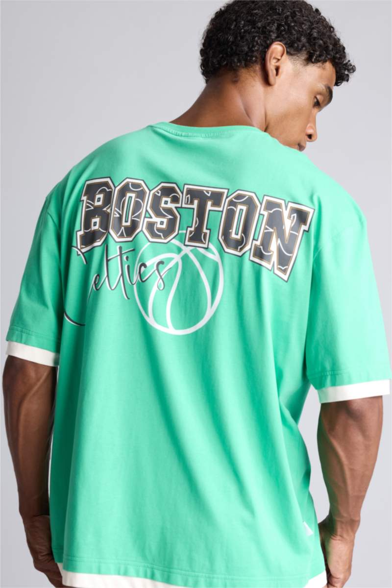 Erkek Yeşil NBA Boston Sırt Baskılı Oversize Tişört