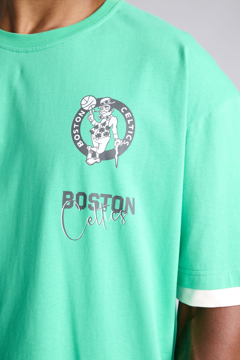 Erkek Yeşil NBA Boston Sırt Baskılı Oversize Tişört
