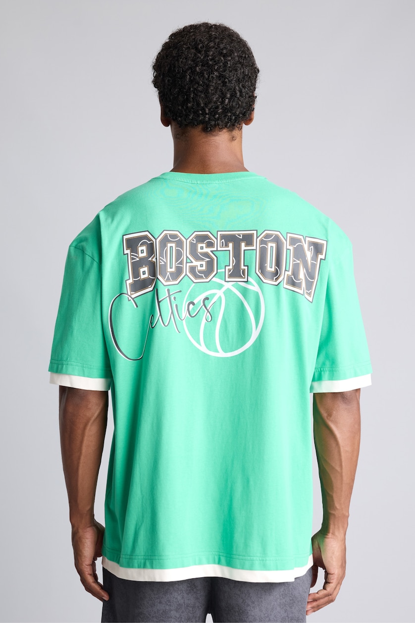 Erkek Yeşil NBA Boston Sırt Baskılı Oversize Tişört