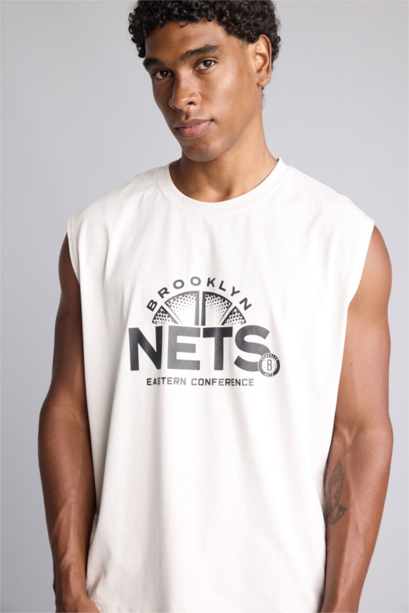 Erkek Açık Gri NBA Brooklyn Nets Pamuklu Atlet