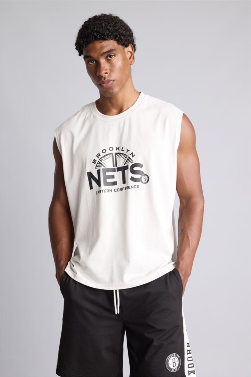 Erkek Açık Gri NBA Brooklyn Nets Pamuklu Atlet