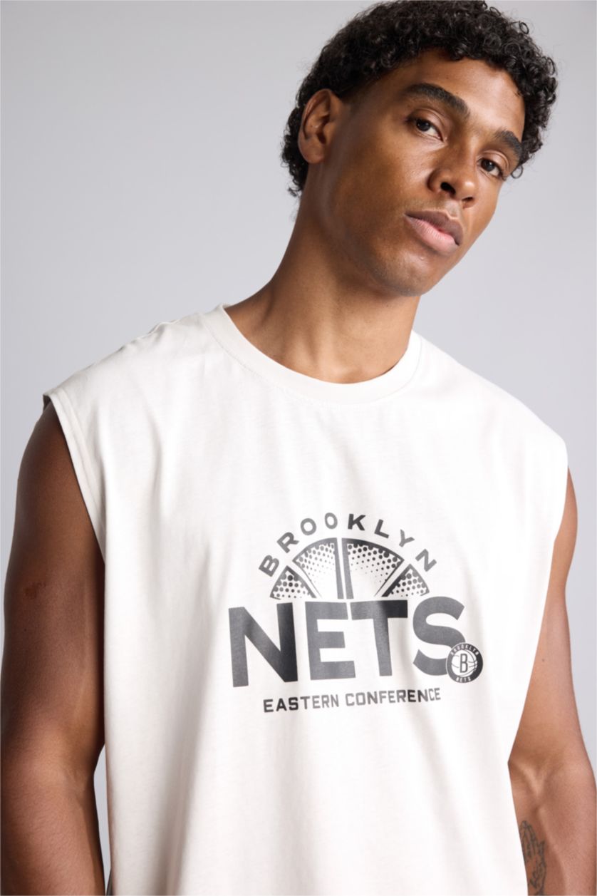 Erkek Açık Gri NBA Brooklyn Nets Pamuklu Atlet