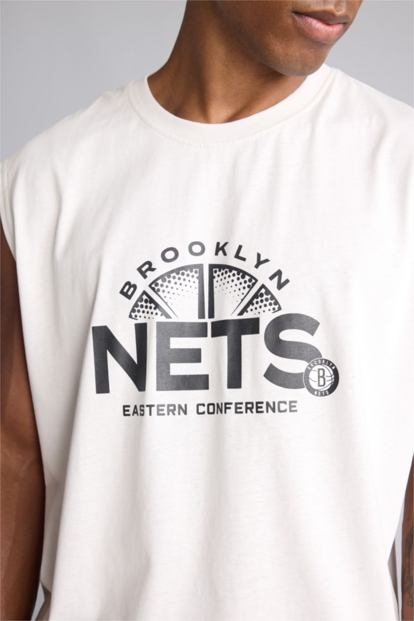 Erkek Açık Gri NBA Brooklyn Nets Pamuklu Atlet