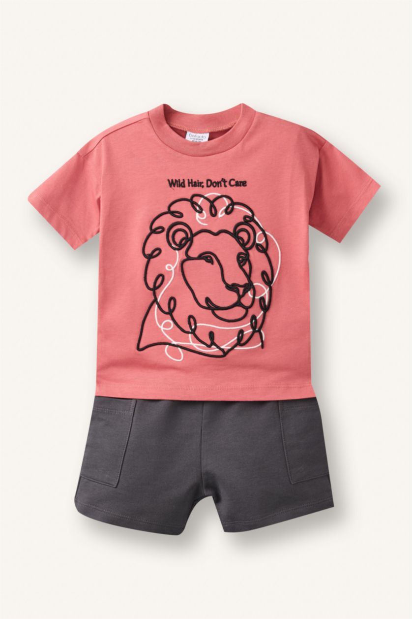 Baby Boys Dark Rose 2 piece Regular Fit Embroidered Set
