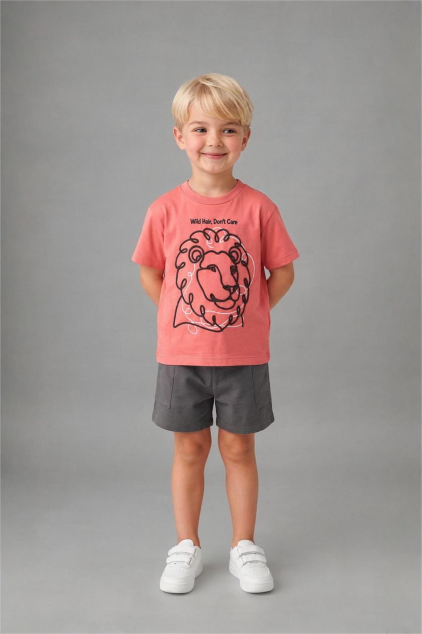 BABY BOY Dark Rose Baby Boy Lion Embroidered 2 Piece Set