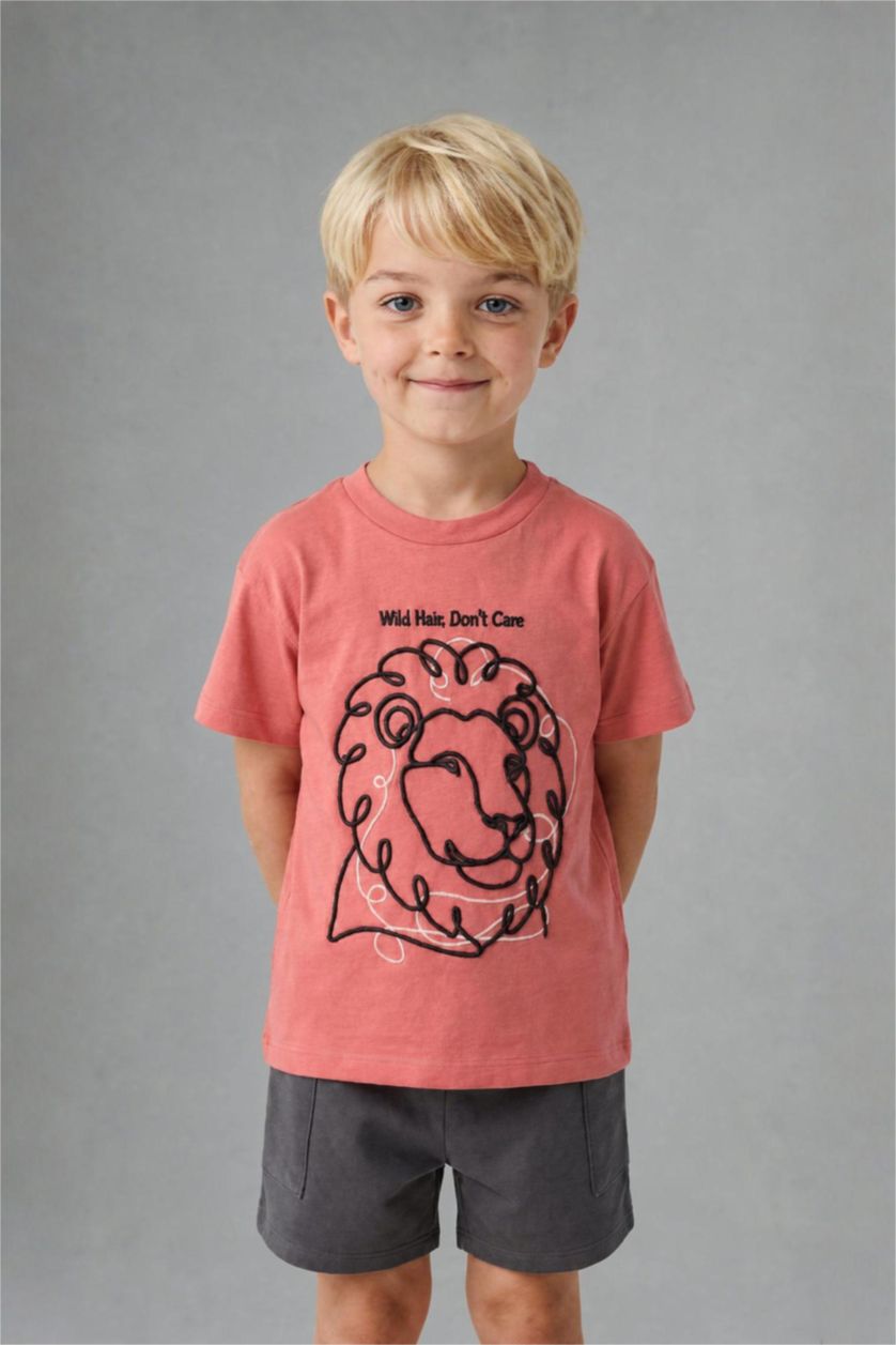 BABY BOY Dark Rose Baby Boy Lion Embroidered 2 Piece Set